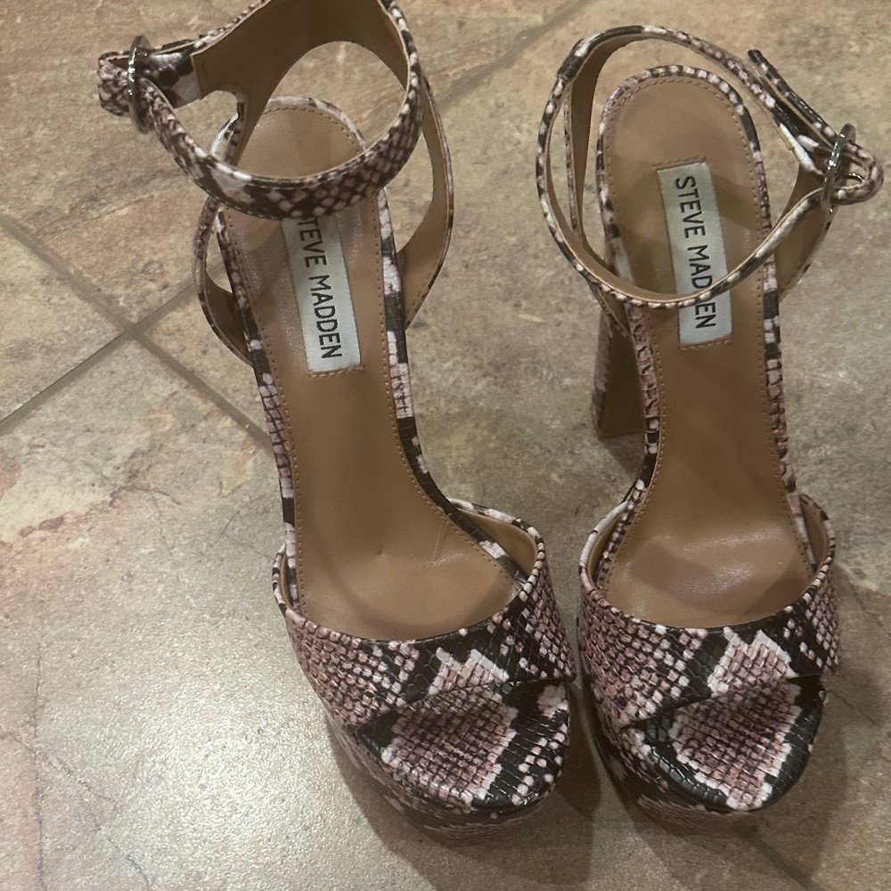 Steve Madden Nude and Black Snake Print Heels